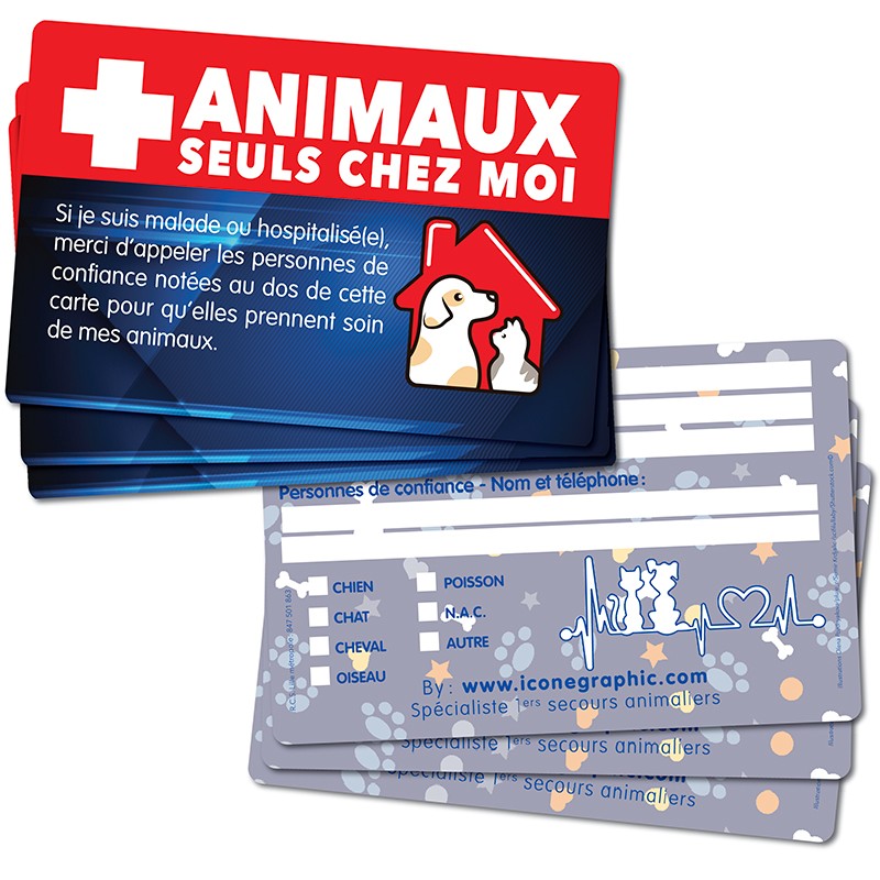 Carte Animal Seul à La Maison Prête à Imprimer La carte alerte "Animaux seuls chez moi" ı Éditions ICONE GRAPHIC