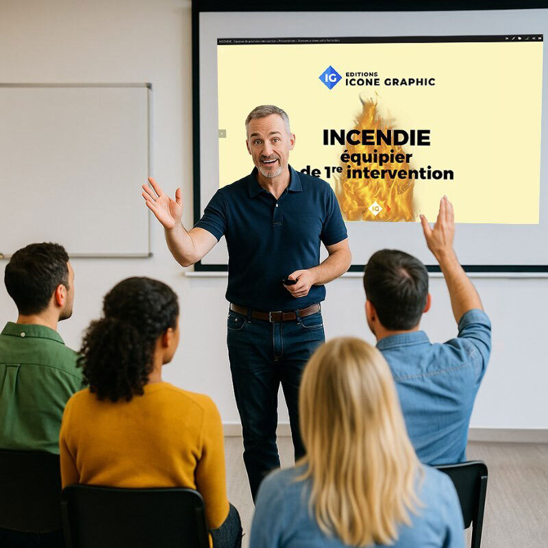 Le diaporama numérique incendie Icone Graphic est le support de référence pour animer vos formations equipier de premiere intervention extincteurs