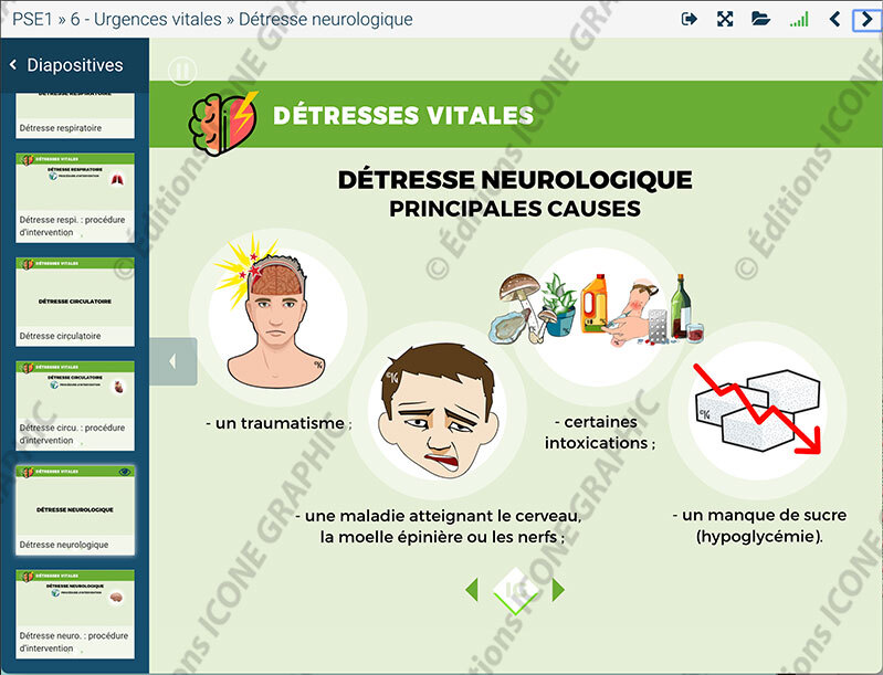 Le diaporama numérique PSE Icone Graphic est le support de référence pour animer vos formations premiers secours en équipe de niveau 1