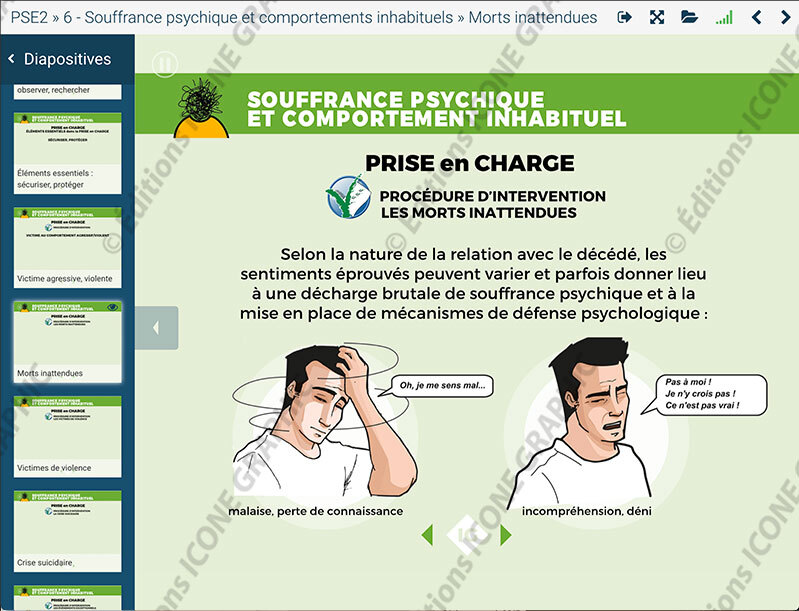Le diaporama numérique PSE Icone Graphic est le support de référence pour animer vos formations premiers secours en équipe de niveau 2