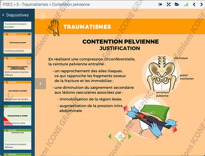 Le diaporama numérique PSE Icone Graphic est le support de référence pour animer vos formations premiers secours en équipe de niveau 2