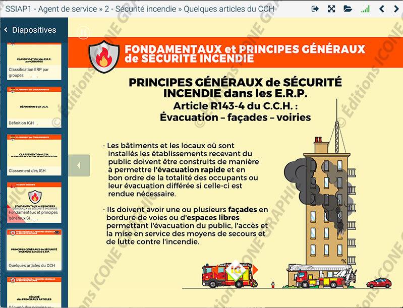 Le diaporama numérique SSIAP1 Icone Graphic est le support de référence pour animer vos formations SSIAP