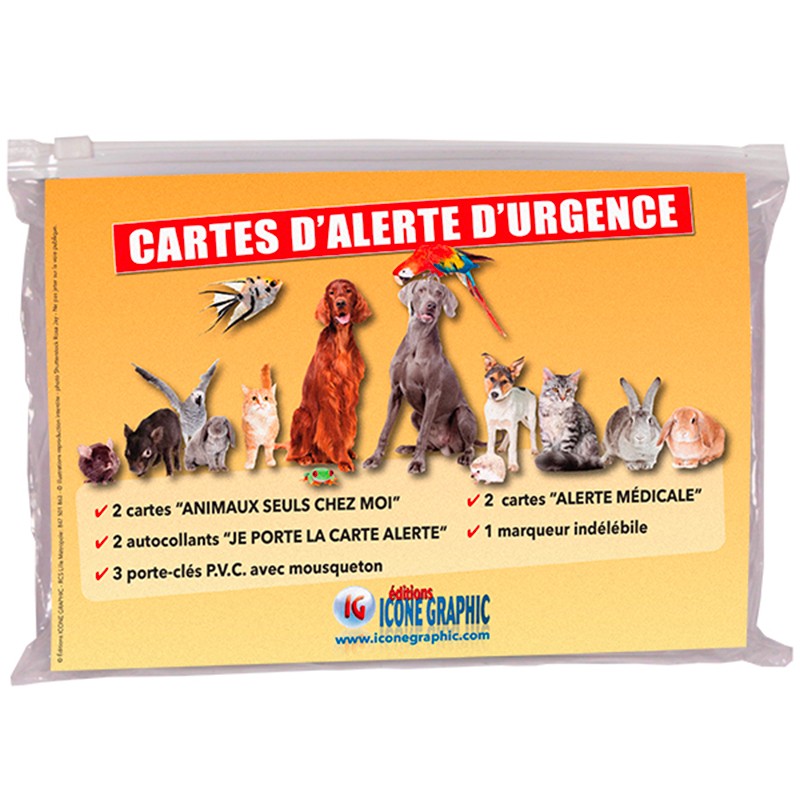 Kit de carte alerte en cas d'accident chien chat humain
