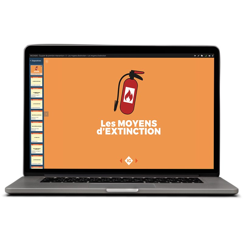 Le diaporama numérique incendie Icone Graphic est le support de référence pour animer vos formations equipier de premiere intervention extincteurs