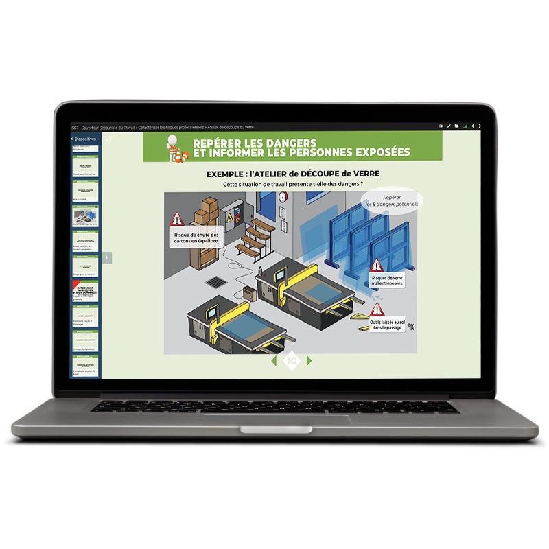 Le diaporama numérique SST Icone Graphic est le support de référence pour animer vos formations Sauveteur Secouriste du Travail